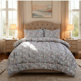 Ditsy Floral Queen Comforter Set w/ Fitted Sheet & 4 Pillow Covers - Blue/Pink (6 Piece Set)
