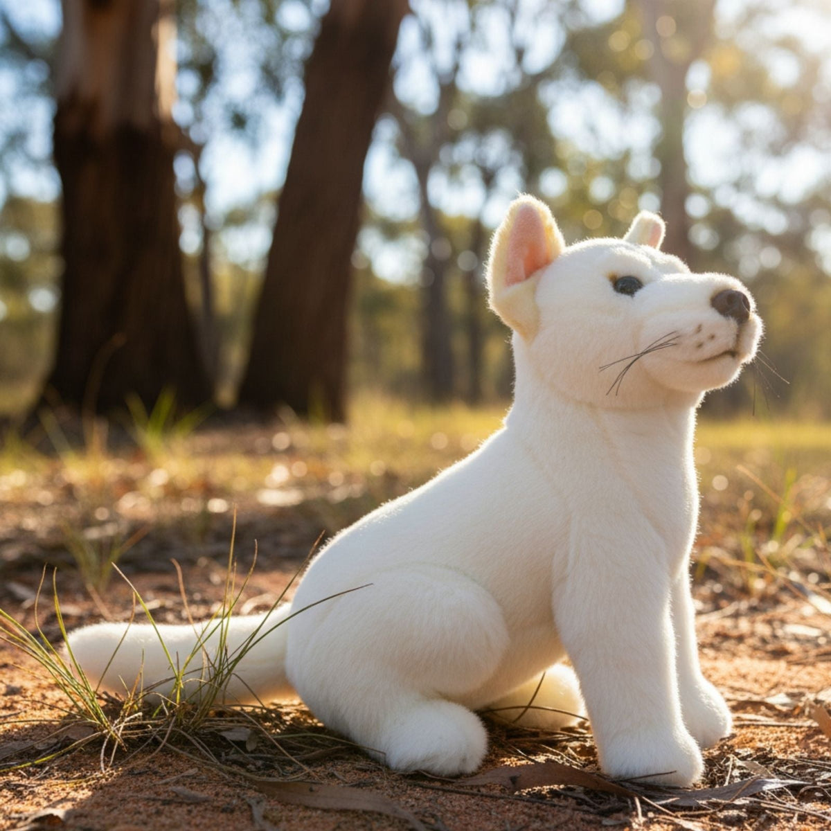 Bocchetta Ivory 25cm Sitting Dingo Plush Toy - White (Australian Stuffed Animal Souvenir Gift)