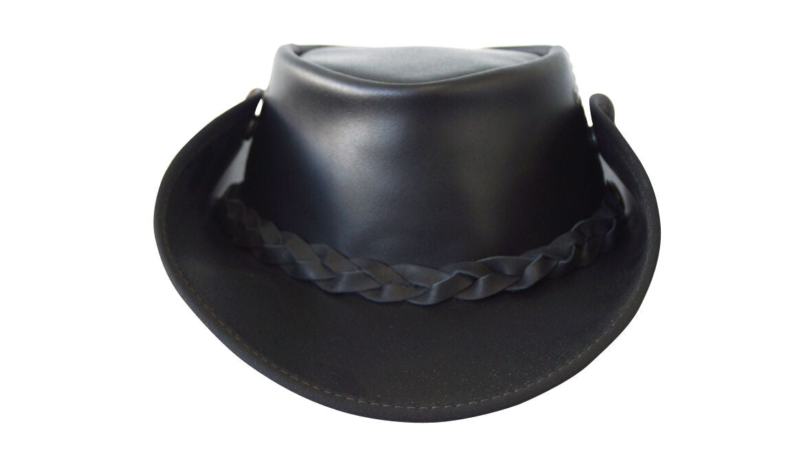 Jacaru 101 Boundary Rider Bovine Leather Hat w/ Chinstrap Side Snaps - Black