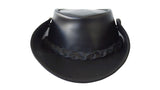 Jacaru 101 Boundary Rider Bovine Leather Hat w/ Chinstrap Side Snaps - Black