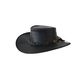 Jacaru 101 Boundary Rider Bovine Leather Hat w/ Chinstrap Side Snaps - Black