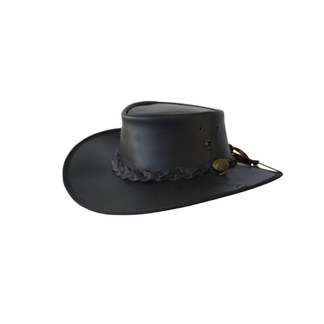 Jacaru 101 Boundary Rider Bovine Leather Hat w/ Chinstrap Side Snaps - Black