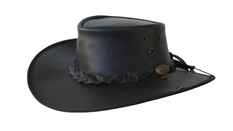 Jacaru 101 Boundary Rider Bovine Leather Hat w/ Chinstrap Side Snaps - Black