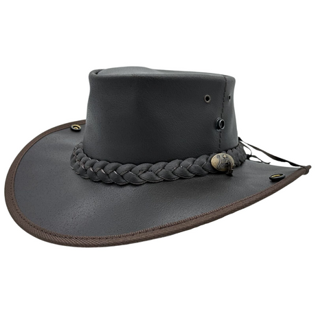Jacaru 101 Boundary Rider Bovine Leather Hat w/ Chinstrap Side Snaps - Brown