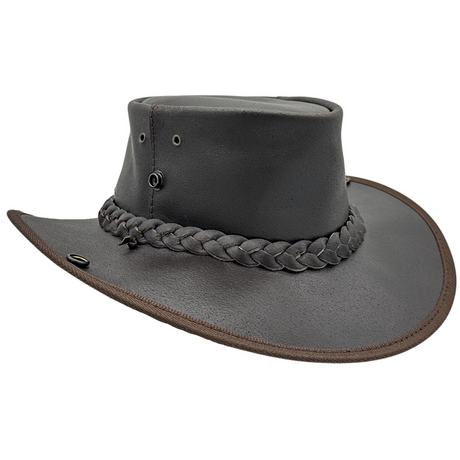 Jacaru 101 Boundary Rider Bovine Leather Hat w/ Chinstrap Side Snaps - Brown