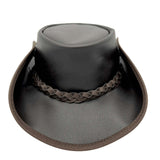 Jacaru Boundary Rider Anzac Style Bovine Cow Leather Hat Chinstrap Side Snaps - Black