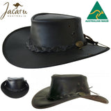 Jacaru Boundary Rider Anzac Style Bovine Cow Leather Hat Chinstrap Side Snaps - Brown