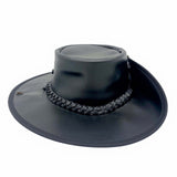 Jacaru Boundary Rider Anzac Style Bovine Cow Leather Hat Chinstrap Side Snaps - Brown