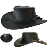 Jacaru Boundary Rider Anzac Style Bovine Cow Leather Hat Chinstrap Side Snaps - Brown