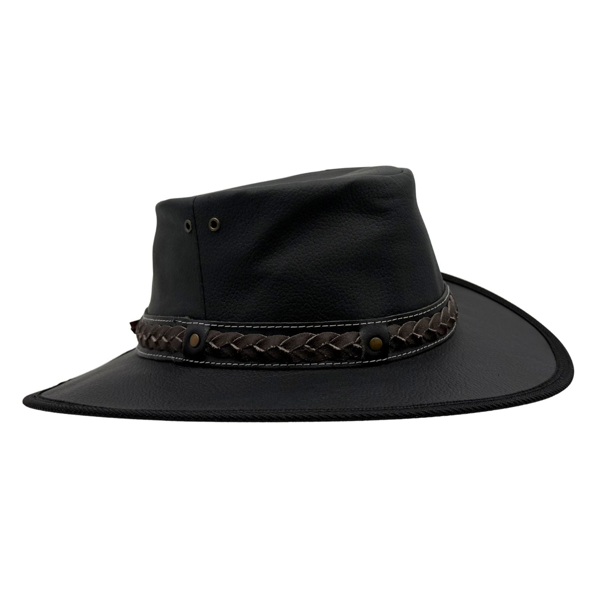Jacaru 1111 Roo Nomad Kangaroo Leather Hat - Black (Travel Crushable & Water Resistant Hat)