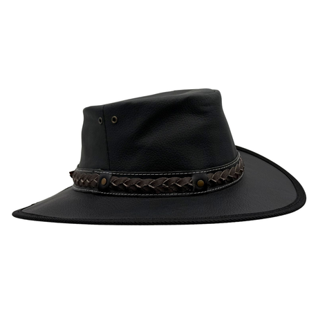 Jacaru 1111 Roo Nomad Kangaroo Leather Hat - Black (Travel Crushable & Water Resistant Hat)