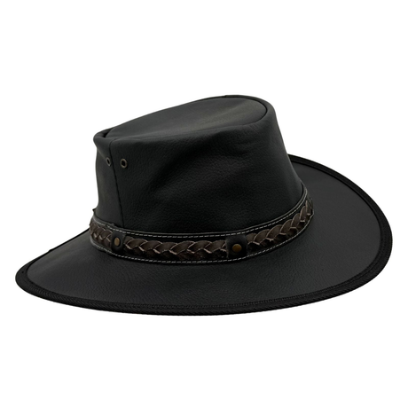 Jacaru 1111 Roo Nomad Kangaroo Leather Hat - Black (Travel Crushable & Water Resistant Hat)