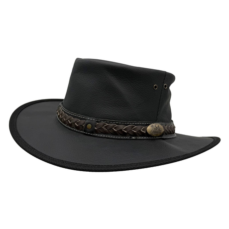 Jacaru 1111 Roo Nomad Kangaroo Leather Hat - Black (Travel Crushable & Water Resistant Hat)