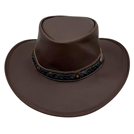 Jacaru 1111 Roo Nomad Kangaroo Leather Hat - Brown (Travel Crushable & Water Resistant Hat)