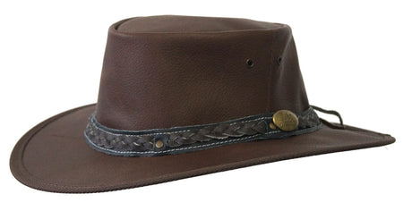 Jacaru 1111 Roo Nomad Kangaroo Leather Hat - Brown (Travel Crushable & Water Resistant Hat)