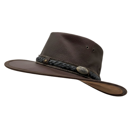 Jacaru 1111 Roo Nomad Kangaroo Leather Hat - Brown (Travel Crushable & Water Resistant Hat)