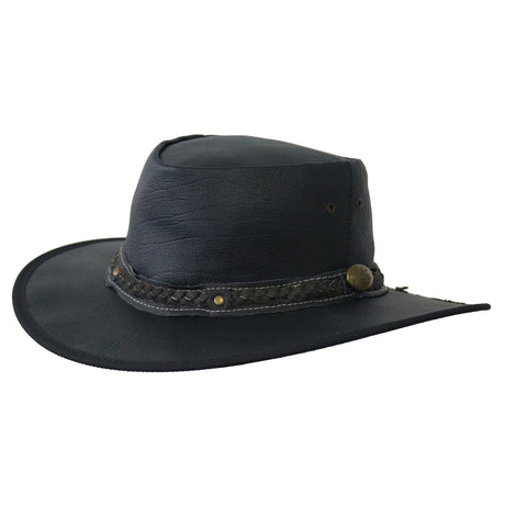 JACARU Roo Nomad Kangaroo Leather Hat Crushable Foldable Water Resistant Squashy - Black