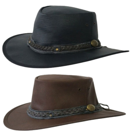 JACARU Roo Nomad Kangaroo Leather Hat Crushable Foldable Water Resistant Squashy - Black