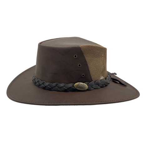 JACARU Full Grain Kangaroo Leather Breeze Cooler Hat Oil Skin Mesh Vent Outback - Brown - XXL