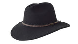 Jacaru 1847 Outback Fedora Hat - Black (100% Australian Wool Travel Crushable Hat)