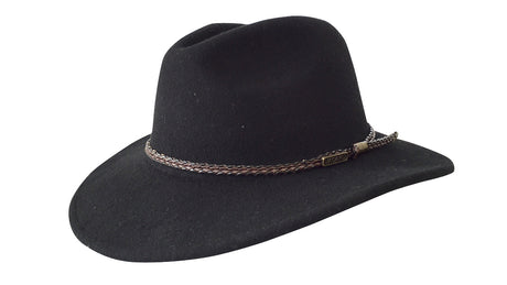 Jacaru 1847 Outback Fedora Hat - Black (100% Australian Wool Travel Crushable Hat)