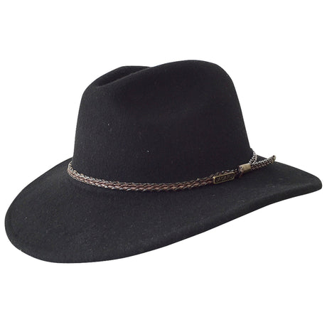 Jacaru 1847 Outback Fedora Hat - Black (100% Australian Wool Travel Crushable Hat)