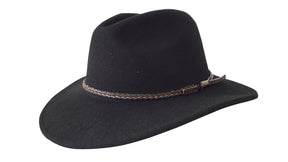 Jacaru 1847 Outback Fedora Hat - Black (100% Australian Wool Travel Crushable Hat)