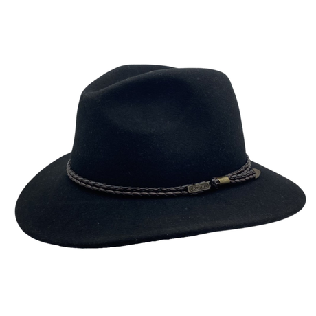 Jacaru 1847 Outback Fedora Hat - Black (100% Australian Wool Travel Crushable Hat)