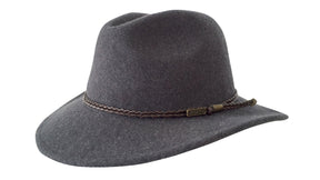 Jacaru 1847 Outback Fedora Hat - Dark Grey (100% Australian Wool Travel Crushable Hat)
