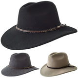 JACARU Australian Wool Fedora Hat Outback 100% WOOL Crushable Travel 1847 - Black