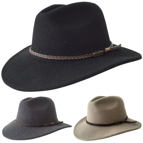JACARU Australian Wool Fedora Hat Outback 100% WOOL Crushable Travel 1847 - Black