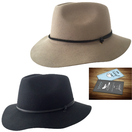 JACARU Australian Wool Poet Hat Trilby Fedora 100% WOOL Crushable Travel Genuine - Black