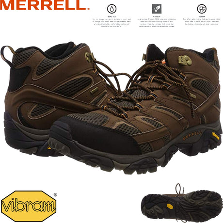 Merrell Mens Moab 2 Mid GTX Gore-Tex Hiking Shoes Boots Trail Outdoor - Earth