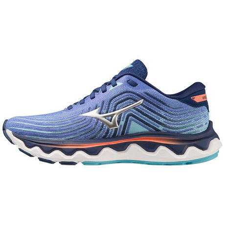 Mizuno Womens Wave Horizon 6 Running Shoes Dazzling Blue/Silver/Neon Flame, 8.5