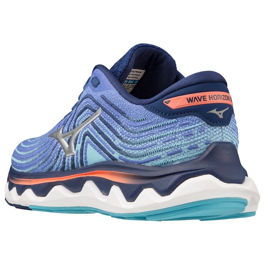 Mizuno Womens Wave Horizon 6 Running Shoes Dazzling Blue/Silver/Neon Flame, 8.5