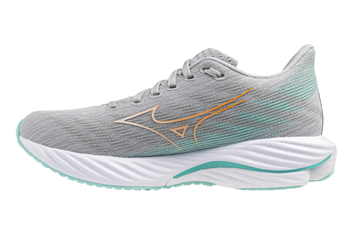 Mizuno Womens Wave Rider 28 (D Wide) in Harbor Mist/White/Aruba Blue