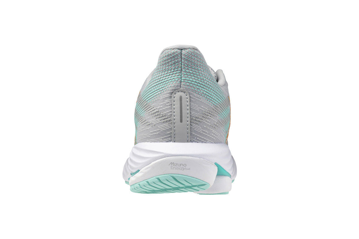 Mizuno Womens Wave Rider 28 (D Wide) in Harbor Mist/White/Aruba Blue