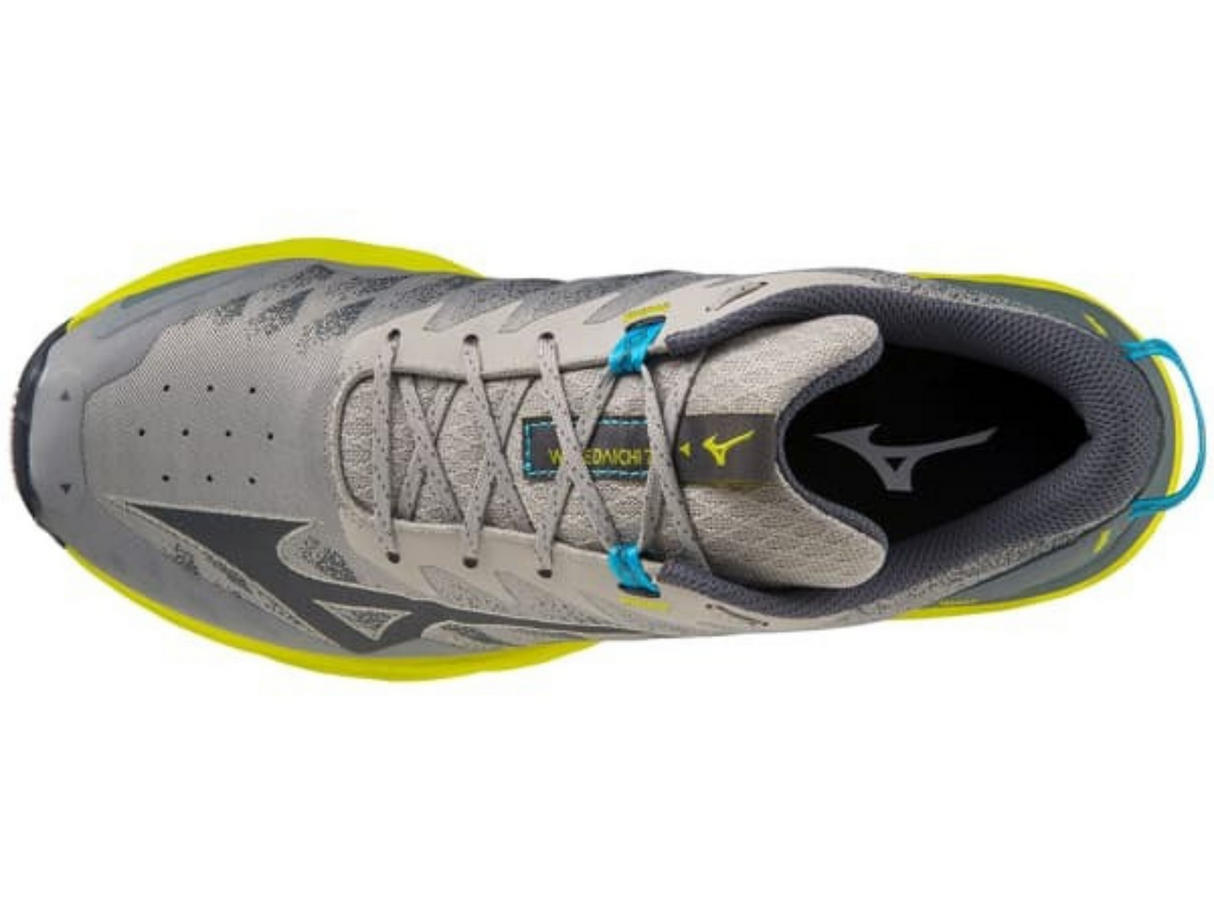 Mizuno Wave Daichi 7 Mens Trail Shoes Gray/Blue/Bolt Size 11.5