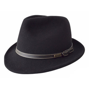 Jacaru 1848 Wool Trilby Hat - Black (100% Australian Wool Fedora)