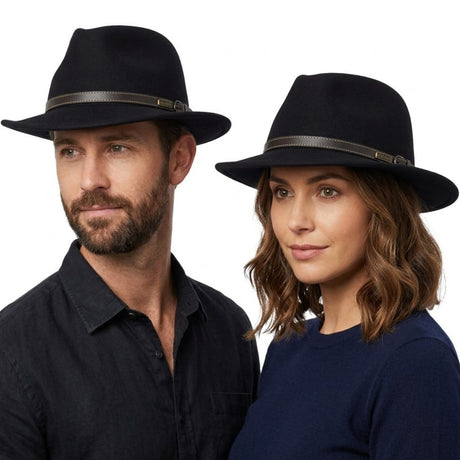Jacaru 1848 Wool Trilby Hat - Black (100% Australian Wool Fedora)