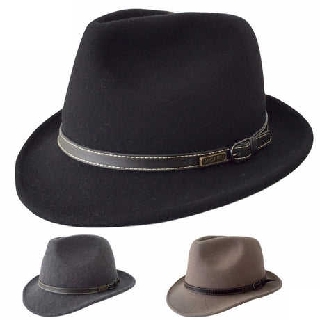 JACARU Australian Wool Hat Trilby Fedora 100% WOOL Crushable Travel Genuine 1848 - Black