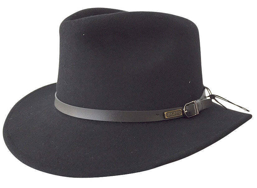 JACARU Australian Wool Hat Trilby Fedora 100% WOOL Crushable Travel Genuine 1849 - Black - Medium (56-57cm)