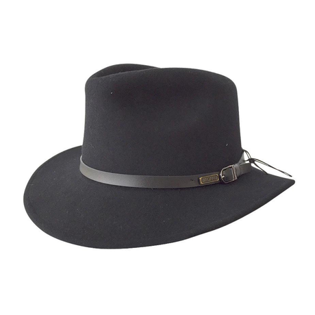 Jacaru 1849 Wool Traveller Hat - Black (100% Australian Wool Crushable Fedora)