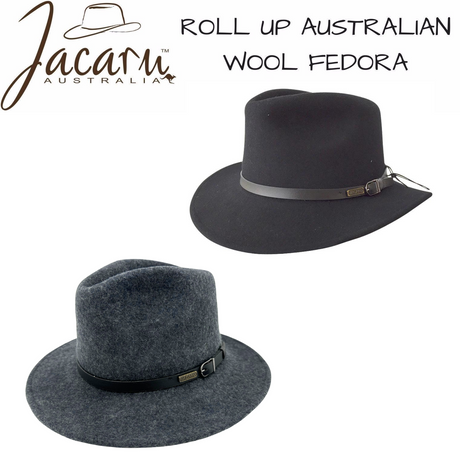 JACARU Australian Wool Hat Trilby Fedora 100% WOOL Crushable Travel Genuine 1849 - Black