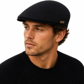 JACARU 100% Wool Felt Ivy Hat Australian Waterproof Drivers Flat 1850 Warm Aston - Black - XX-Large (62-63cm)