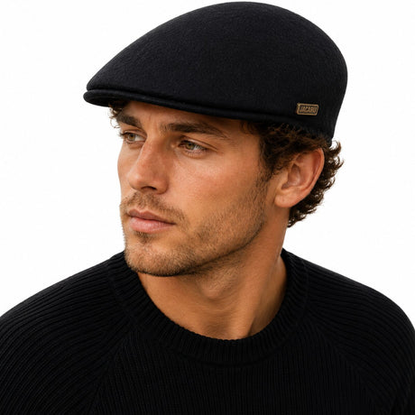 Jacaru Aston 1850 Mens 100% Wool Felt Ivy Cap - Black (Waterproof Flat/Driver Hat)