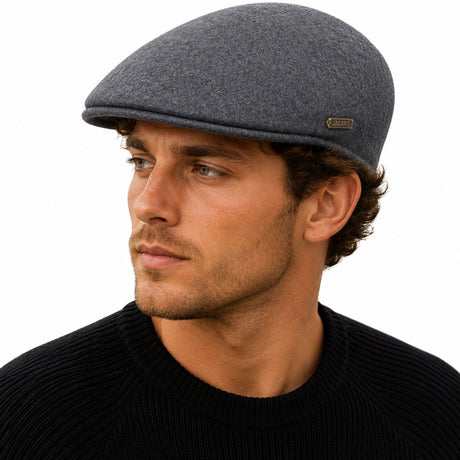 Jacaru Aston 1850 Mens 100% Wool Felt Ivy Cap - Charcoal (Waterproof Flat/Driver Hat)