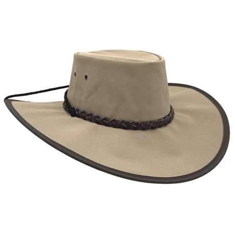 JACARU Full Canvas Parks Explorer Sun Hat - Beige (Water Resistant & Wide Brim Work Toggle)