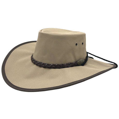 JACARU Full Canvas Parks Explorer Sun Hat - Beige (Water Resistant & Wide Brim Work Toggle)