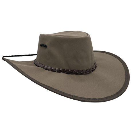 JACARU Full Canvas Parks Explorer Sun Hat - Brown (Water Resistant & Wide Brim Work Toggle)